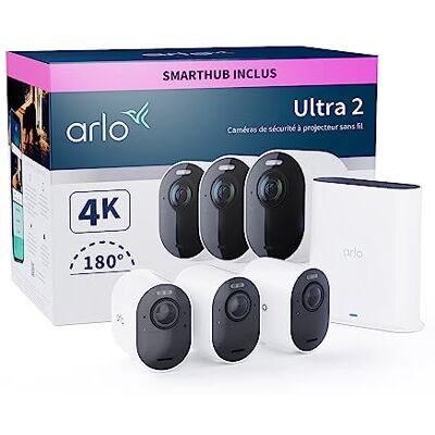 Arlo Ultra 2 Camara de Vigilancia WiFi Exterior 4K, Seguridad Interior, Sensor de Movimiento, Alarmas para Casa, Visión Nocturna Color, Prueba de Secure App Incluida, 3 Cámaras, Blancas Arlo Ultra 2 Camara de Vigilancia WiFi Exterior 4K, Seguridad Interior, Sensor de Movimiento, Alarmas para Casa, Visión Nocturna Color, Prueba de Secure App Incluida, 3 Cámaras, Blancas