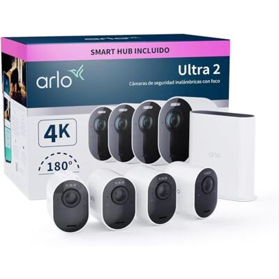 Arlo Ultra 2 Camara de Vigilancia WiFi Exterior 4K, Camara de Vigilancia WiFi Interior, Sensor de Movimiento, Alarmas Para Casa, Visión Nocturna Color, Prueba Secure Incluida , 4 Cámaras, Blancas Arlo Ultra 2 Camara de Vigilancia WiFi Exterior 4K, Camara de Vigilancia WiFi Interior, Sensor de Movimiento, Alarmas Para Casa, Visión Nocturna Color, Prueba Secure Incluida , 4 Cámaras, Blancas
