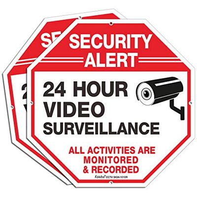 Faittoo 2-Pack Video Surveillance Sign, 10 x 10 Rust Free .040 Aluminum Security Warning Reflective Metal Signs, Indoor or Outdoor Use for Home Business CCTV Security Camera, UV Protected & Waterproof,Red Faittoo 2-Pack Video Surveillance Sign, 10 x 10 Rust Free .040 Aluminum Security Warning Reflective Metal Signs, Indoor or Outdoor Use for Home Business CCTV Security Camera, UV Protected & Waterproof,Red