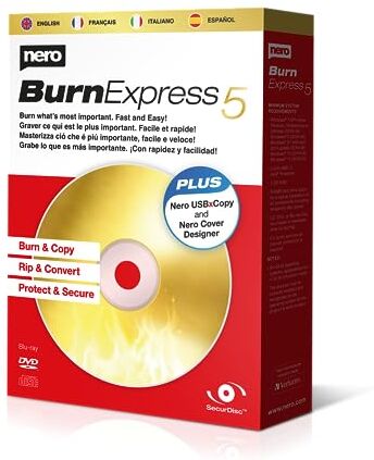 Ahead Nero Burn Express 5 - Grabar   Copiar   Ripear   Convertir   Copia de seguridad   Proteger para películas, fotos, música y datos   1 PC   Windows 11 / 10 / 8 / 7