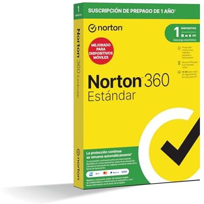 Symantec 360 Estándar 2026 Antivirus Software para 1 Dispositivo y 1 año de Suscripción con Renovación Automática, Secure VPN y Gestor de Contraseñas, para PC, Mac Tableta o Smartphone Symantec 360 Estándar 2026 Antivirus Software para 1 Dispositivo y 1 año de Suscripción con Renovación Automática, Secure VPN y Gestor de Contraseñas, para PC, Mac Tableta o Smartphone