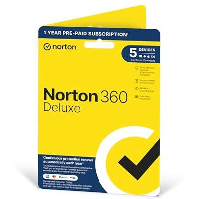 Symantec 360 Deluxe 2020 5 Devices 1 Year Includes Secure VPN and Password Manager PCs, Mac, smartphones and tablets Activation Code by Post Symantec 360 Deluxe 2020 5 Devices 1 Year Includes Secure VPN and Password Manager PCs, Mac, smartphones and tablets Activation Code by Post