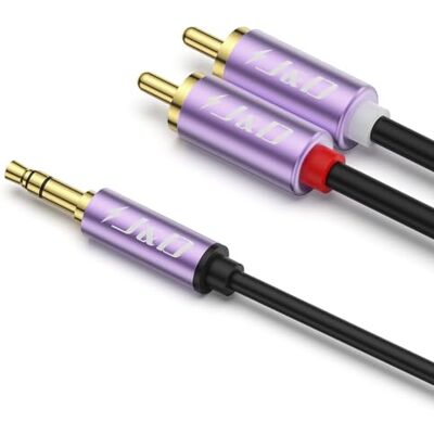 J&D Cable de Audio 3,5mm Macho a 2 RCA Phono Macho, Adaptador de Audio RCA con Recubrimiento Dorado y Carcasa de Aleación de Aluminio, Cable Auxiliar, Púrpura, 1.8 M J&D Cable de Audio 3,5mm Macho a 2 RCA Phono Macho, Adaptador de Audio RCA con Recubrimiento Dorado y Carcasa de Aleación de Aluminio, Cable Auxiliar, Púrpura, 1.8 M