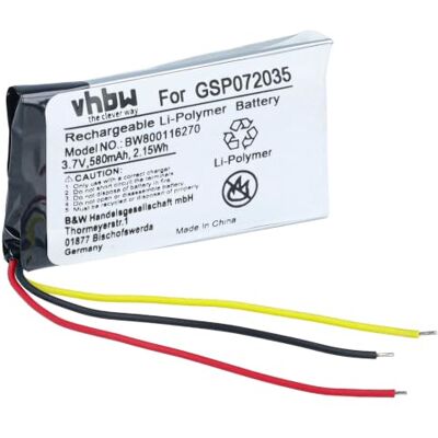 vhbw Batería compatible con JBL GO GO BLK, GO FF altavoz bluetooth -Reemplaza GSP072035 -(polímero de litio, 580mAh, 3.7V) vhbw Batería compatible con JBL GO GO BLK, GO FF altavoz bluetooth -Reemplaza GSP072035 -(polímero de litio, 580mAh, 3.7V)