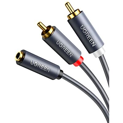UGREEN Cable de Audio Estéro 3.5mm Hembra a 2RCA Macho, Adaptador RCA en Y Chapado en Oro, Cable Audio jack 3,5mm a 2RCA para PC al Amplificador, Móvil al Sound Box, Sistema Estéreo y Home Cinema,1M UGREEN Cable de Audio Estéro 3.5mm Hembra a 2RCA Macho, Adaptador RCA en Y Chapado en Oro, Cable Audio jack 3,5mm a 2RCA para PC al Amplificador, Móvil al Sound Box, Sistema Estéreo y Home Cinema,1M