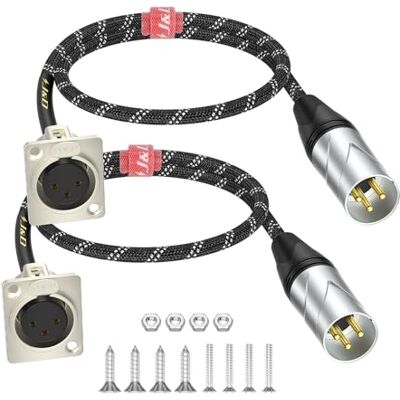 J&D Cable XLR Tipo D, Cable de Audio XLR Macho a Hembra Trenzado de Nailon, Conector Pasante sin Soldadura para Caja de Escenario, Panel, Montaje, Caja de Piso, Audio Pro, 2 Piezas, 0,6 m J&D Cable XLR Tipo D, Cable de Audio XLR Macho a Hembra Trenzado de Nailon, Conector Pasante sin Soldadura para Caja de Escenario, Panel, Montaje, Caja de Piso, Audio Pro, 2 Piezas, 0,6 m