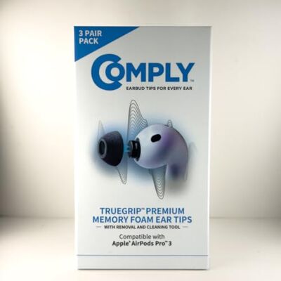 Comply TrueGrip Almohadillas de Espuma viscoelástica Premium de Repuesto para Apple AirPods Pro (3 generación) Excelente Aislamiento del Ruido Negro, Talla L, 3 Pares Comply TrueGrip Almohadillas de Espuma viscoelástica Premium de Repuesto para Apple AirPods Pro (3 generación) Excelente Aislamiento del Ruido Negro, Talla L, 3 Pares