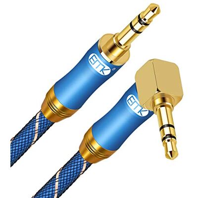 EMK Cable Auxiliar de Ángulo Recto, 3,5 mm Macho a Macho para Tabletas, Reproductores MP3 (2Ft/0,6M, TRS 90 Grados, Azul) EMK Cable Auxiliar de Ángulo Recto, 3,5 mm Macho a Macho para Tabletas, Reproductores MP3 (2Ft/0,6M, TRS 90 Grados, Azul)