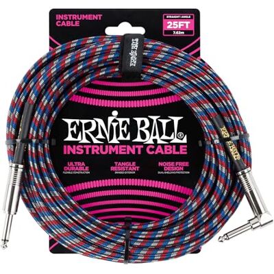 Ernie Ball 25 'trenzado recto / ángulo instrumento cable negro / rojo / azul / blanco Ernie Ball 25 'trenzado recto / ángulo instrumento cable negro / rojo / azul / blanco