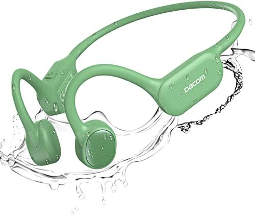 DACOM Auriculares de Conducción ósea, Auriculares Deportivos Inalámbricos Bluetooth 5.3, Auriculares Abiertos Impermeables IPX7 con Micrófono para Correr Entrenamiento de Conducción (Verde)