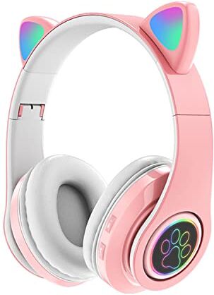 SUJAHHUJIQ Auriculares Bluetooth para niños, adolescentes y adultos, auriculares Bluetooth con micrófono, auriculares de oreja de gato para niñas, mujeres y niños