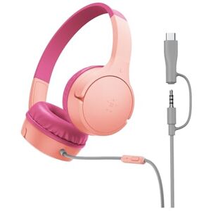 Belkin SoundForm Mini Auriculares con Cable para Niños con Adaptador USB-C a 3.5 mm, Micrófono, Pegatinas, Volumen MAX 85 dB, para estudiar y Viajar Compatible con iPhone, iPad, Galaxy, etc Rosa Belkin SoundForm Mini Auriculares con Cable para Niños con Adaptador USB-C a 3.5 mm, Micrófono, Pegatinas, Volumen MAX 85 dB, para estudiar y Viajar Compatible con iPhone, iPad, Galaxy, etc Rosa