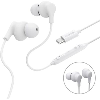 Hama , Auriculares rizados, intrauditivos, micrófono, protección contra torceduras de Cable, USB-C, Color Blanco Hama , Auriculares rizados, intrauditivos, micrófono, protección contra torceduras de Cable, USB-C, Color Blanco