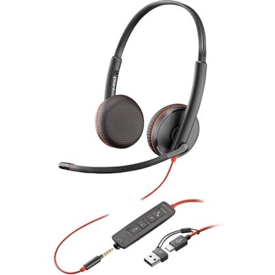 POLY Auricular Blackwire 3225 con cable Micrófono con cancelación de ruido Diseño estéreo Conexión a PC/Mac/dispositivo móvil mediante USB-C, USB-A o conector de 3,5 mm Funciona: Teams y Zoom POLY Auricular Blackwire 3225 con cable Micrófono con cancelación de ruido Diseño estéreo Conexión a PC/Mac/dispositivo móvil mediante USB-C, USB-A o conector de 3,5 mm Funciona: Teams y Zoom