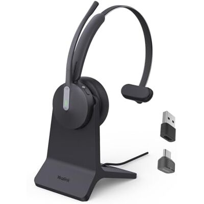 Yealink BH70 Auriculares inalámbricos con soporte y micrófono con cancelación de ruido, auriculares de equipo para oficina, 35 horas de duración de la batería, auriculares Bluetooth mono funcionan ≤ Yealink BH70 Auriculares inalámbricos con soporte y micrófono con cancelación de ruido, auriculares de equipo para oficina, 35 horas de duración de la batería, auriculares Bluetooth mono funcionan ≤