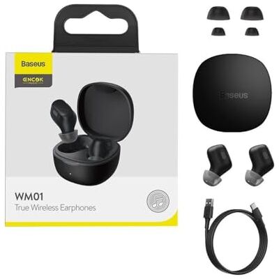 Baseus Earphone Bluetooth Encok WM01 True Wireless BT 5.3 Black () Baseus Earphone Bluetooth Encok WM01 True Wireless BT 5.3 Black ()