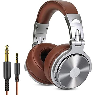 OneOdio Pro30 Auriculares DJ, Auriculares con Cable de Estudio, Estéreo de Alta Definición con Micrófono para Monitoreo Grabación y Mezclas, 50mm Controladores, Orejeras Proteicas, Plata y Marrón OneOdio Pro30 Auriculares DJ, Auriculares con Cable de Estudio, Estéreo de Alta Definición con Micrófono para Monitoreo Grabación y Mezclas, 50mm Controladores, Orejeras Proteicas, Plata y Marrón