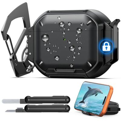 MoKo Funda para AirPods Pro 3 con Cierre y Gancho Metálico Resistencia al Agua IP68 y Protección de Grado Militar, Funda Protectora Resistente para AirPods Pro 3.ª Gen con Kit de Limpieza, Negro MoKo Funda para AirPods Pro 3 con Cierre y Gancho Metálico Resistencia al Agua IP68 y Protección de Grado Militar, Funda Protectora Resistente para AirPods Pro 3.ª Gen con Kit de Limpieza, Negro
