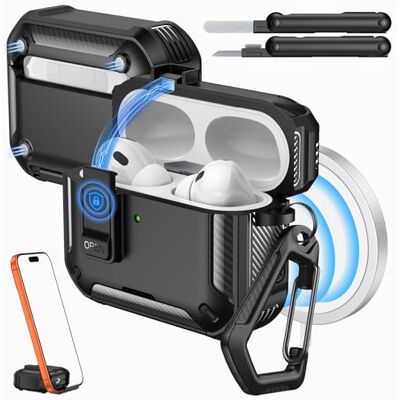 MoKo Funda para AirPods Pro 3 2025 Compatible con MagSafe, Negro Soporte para Teléfono & Ventana Automática Funda para AirPod Pro 3.ª Gen., Funda Protectora con Kit de Limpieza, Con Cierre MoKo Funda para AirPods Pro 3 2025 Compatible con MagSafe, Negro Soporte para Teléfono & Ventana Automática Funda para AirPod Pro 3.ª Gen., Funda Protectora con Kit de Limpieza, Con Cierre