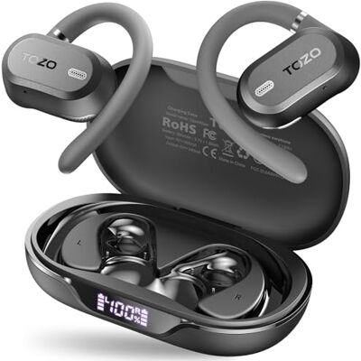 TOZO Openwear Auriculares Inalámbricos Bluetooth, Gancho rotatorio Confort Controlador 14.2mm graves potentes, 38H batería, pantalla LED, carga rápida, 5 EQ, 60ms baja latencia, ENC llamadas claras TOZO Openwear Auriculares Inalámbricos Bluetooth, Gancho rotatorio Confort Controlador 14.2mm graves potentes, 38H batería, pantalla LED, carga rápida, 5 EQ, 60ms baja latencia, ENC llamadas claras