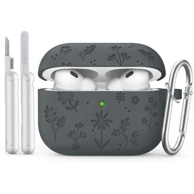 MoKo Funda Silicona para AirPods Pro 3,Grabado Flores Bonito,Gris Oscuro Con Kit Limpieza Y Llavero, Compatible Con Apple AirPods Pro 3 Gen 2025, Funda Silicona Antigolpes Protectora MoKo Funda Silicona para AirPods Pro 3,Grabado Flores Bonito,Gris Oscuro Con Kit Limpieza Y Llavero, Compatible Con Apple AirPods Pro 3 Gen 2025, Funda Silicona Antigolpes Protectora