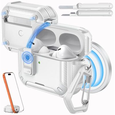 MoKo Funda para AirPods Pro 2 con Cierre, Blanco Soporte para Teléfono, Ventana Automática, Funda para AirPods Pro 2.ª/1.ª Gen & para Magesafe, Protectora con Kit de Limpieza MoKo Funda para AirPods Pro 2 con Cierre, Blanco Soporte para Teléfono, Ventana Automática, Funda para AirPods Pro 2.ª/1.ª Gen & para Magesafe, Protectora con Kit de Limpieza