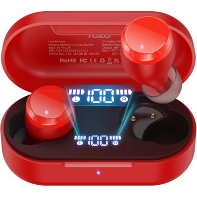 TOZO T12 Mini Auriculares Bluetooth Inalámbricos, 55H Auriculares Inalámbricos Reducción de Ruido con LED Digital, IPX8 EQ Personalizado por Aplicación (Rojo) TOZO T12 Mini Auriculares Bluetooth Inalámbricos, 55H Auriculares Inalámbricos Reducción de Ruido con LED Digital, IPX8 EQ Personalizado por Aplicación (Rojo)