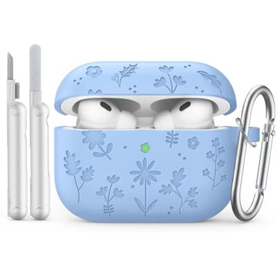 MoKo Funda Silicona para AirPods Pro 3,Grabado Flores Bonito,Azul Con Kit Limpieza Y Llavero, Compatible Con Apple AirPods Pro 3 Gen 2025, Funda Silicona Antigolpes Protectora MoKo Funda Silicona para AirPods Pro 3,Grabado Flores Bonito,Azul Con Kit Limpieza Y Llavero, Compatible Con Apple AirPods Pro 3 Gen 2025, Funda Silicona Antigolpes Protectora