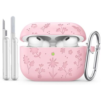 MoKo Funda Silicona para AirPods Pro 3,Grabado Flores Bonito,Rosa Con Kit Limpieza Y Llavero, Compatible Con Apple AirPods Pro 3 Gen 2025, Funda Silicona Antigolpes Protectora MoKo Funda Silicona para AirPods Pro 3,Grabado Flores Bonito,Rosa Con Kit Limpieza Y Llavero, Compatible Con Apple AirPods Pro 3 Gen 2025, Funda Silicona Antigolpes Protectora