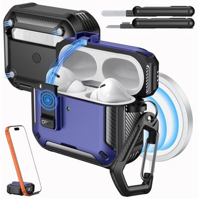 MoKo Funda para AirPods Pro 2 con Cierre, Azul + Negro Soporte para Teléfono, Ventana Automática, Funda para AirPods Pro 2.ª/1.ª Gen & para Magesafe, Protectora con Kit de Limpieza MoKo Funda para AirPods Pro 2 con Cierre, Azul + Negro Soporte para Teléfono, Ventana Automática, Funda para AirPods Pro 2.ª/1.ª Gen & para Magesafe, Protectora con Kit de Limpieza