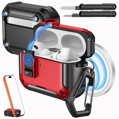 MoKo Funda para AirPods Pro 3 2025 Compatible con MagSafe, Rojo + Negro Soporte para Teléfono & Ventana Automática Funda para AirPod Pro 3.ª Gen., Funda Protectora con Kit de Limpieza, Con Cierre MoKo Funda para AirPods Pro 3 2025 Compatible con MagSafe, Rojo + Negro Soporte para Teléfono & Ventana Automática Funda para AirPod Pro 3.ª Gen., Funda Protectora con Kit de Limpieza, Con Cierre