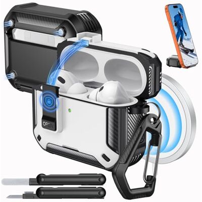 MoKo Funda para AirPods Pro 3 con Cierre 2025, Negro+Blanco Compatible con MagSafe, Soporte para Teléfono & Ventana Auto Funda Protectora para AirPod Pro 3.ª Gen., con Kit de Limpieza MoKo Funda para AirPods Pro 3 con Cierre 2025, Negro+Blanco Compatible con MagSafe, Soporte para Teléfono & Ventana Auto Funda Protectora para AirPod Pro 3.ª Gen., con Kit de Limpieza
