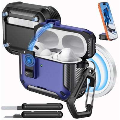 MoKo Funda para AirPods Pro 3 con Cierre 2025, Negro+Azul Oscuro Compatible con MagSafe, Soporte para Teléfono & Ventana Auto Funda Protectora para AirPod Pro 3.ª Gen., con Kit de Limpieza MoKo Funda para AirPods Pro 3 con Cierre 2025, Negro+Azul Oscuro Compatible con MagSafe, Soporte para Teléfono & Ventana Auto Funda Protectora para AirPod Pro 3.ª Gen., con Kit de Limpieza