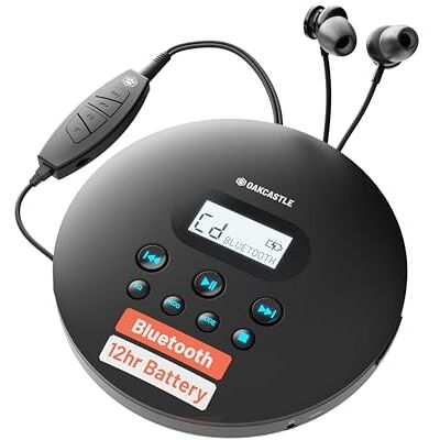 Oakcastle CD100 Reproductor de CD Portatil con 12 Horas de Duración Batería Discman Bluetooth y Batería Recargable Reproductor de CD Compatible con AUX diskman con Auriculares Audio Control Oakcastle CD100 Reproductor de CD Portatil con 12 Horas de Duración Batería Discman Bluetooth y Batería Recargable Reproductor de CD Compatible con AUX diskman con Auriculares Audio Control