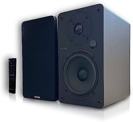 Roxel Altavoz Onyx Active Biblioteca, 100 vatios RMS, 2,0 CH, BT Wireless Stream, RCA, HDMI ARC, USB, cable de altavoz de 3 metros, sonido dinámico para películas, música, altavoz de oficina,