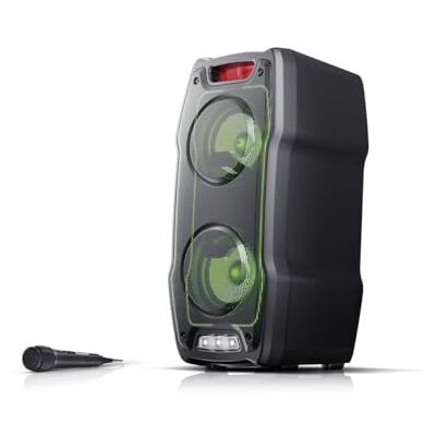 Sharp PS-929 Party Speaker Boombox with Karaoke Function, Microphone Included, TWS, Bluetooth 2 USB Ports, 2 Ports 6.3 mm, Multi-Coloured Lights Plus Strobe, 180 W of Power and Integrated Battery Sharp PS-929 Party Speaker Boombox with Karaoke Function, Microphone Included, TWS, Bluetooth 2 USB Ports, 2 Ports 6.3 mm, Multi-Coloured Lights Plus Strobe, 180 W of Power and Integrated Battery