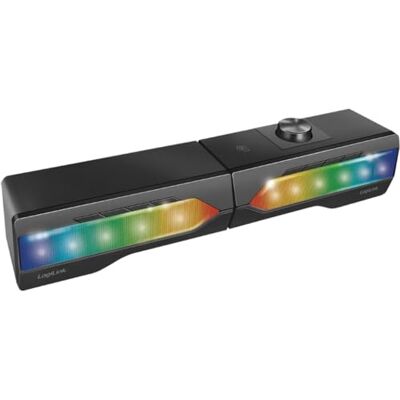 LogiLink Barra de Sonido móvil con luz de Fiesta, Sistema de Sonido 2 en 1, conexión a través de Bluetooth V5.0 o Jack estéreo de 3,5 mm, Color Negro LogiLink Barra de Sonido móvil con luz de Fiesta, Sistema de Sonido 2 en 1, conexión a través de Bluetooth V5.0 o Jack estéreo de 3,5 mm, Color Negro