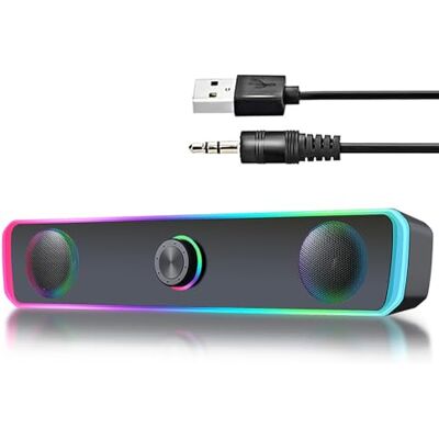 HDAKDDHG Altavoces de PC, altavoces USB para computadora de escritorio, barra de sonido para juegos con luz RGB, conexión Bluetooth&USB, altavoz con cable de 3,5 mm para monitor, ordenador portátil, PC HDAKDDHG Altavoces de PC, altavoces USB para computadora de escritorio, barra de sonido para juegos con luz RGB, conexión Bluetooth&USB, altavoz con cable de 3,5 mm para monitor, ordenador portátil, PC