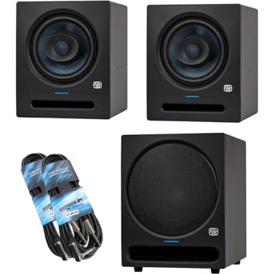PreSonus Eris Pro 8 Altavoces activos para monitor de estudio (1 par, con subwoofer Eris Pro Sub 10 y 2 cables jack keepdrum) PreSonus Eris Pro 8 Altavoces activos para monitor de estudio (1 par, con subwoofer Eris Pro Sub 10 y 2 cables jack keepdrum)