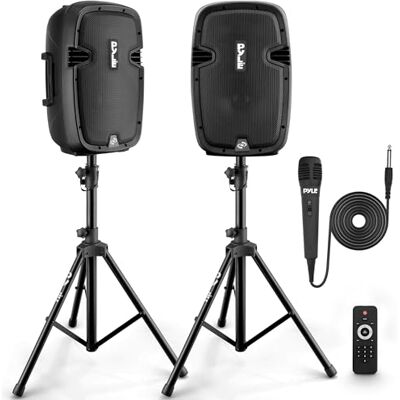Pyle Altavoz autoamplificado Bluetooth, 8”, PA, Profesional, 700W, Activo, Pasivo, Exteriores, USB/SD/MP3 aux, Pack de 2, Tripodes, Karaoke, Microfono, Control Remoto, Color Negro Pyle Altavoz autoamplificado Bluetooth, 8”, PA, Profesional, 700W, Activo, Pasivo, Exteriores, USB/SD/MP3 aux, Pack de 2, Tripodes, Karaoke, Microfono, Control Remoto, Color Negro