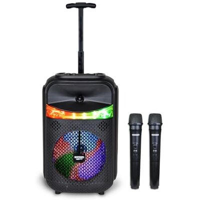 Bontempi Altavoz Acústico Trolley Inalámbrico con 2 Micrófonos Inalámbricos, Luces RGB, Mando a Distancia, Pantalla, Función TWS, 39.5x22.5x19 cm Bontempi Altavoz Acústico Trolley Inalámbrico con 2 Micrófonos Inalámbricos, Luces RGB, Mando a Distancia, Pantalla, Función TWS, 39.5x22.5x19 cm