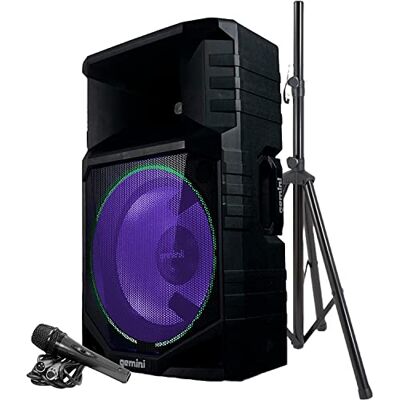 Gemini Sound Inalámbrico con alimentación activa de 15 pulgadas Woofer recargable, Bluetooth 1500 vatios a prueba de intemperie LED Luces de fiesta al aire libre Altavoz, Radio USB Gemini Sound Inalámbrico con alimentación activa de 15 pulgadas Woofer recargable, Bluetooth 1500 vatios a prueba de intemperie LED Luces de fiesta al aire libre Altavoz, Radio USB
