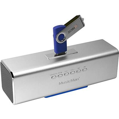 Musicman Altavoz portátil MA Soundstation Sonido estéreo Radio FM, reproductor de MP3, USB, AUX / Line-In, soporte de tarjeta MicroSD Tiempo de reproducción 6 horas Ideal para viajar (Plata) Musicman Altavoz portátil MA Soundstation Sonido estéreo Radio FM, reproductor de MP3, USB, AUX / Line-In, soporte de tarjeta MicroSD Tiempo de reproducción 6 horas Ideal para viajar (Plata)
