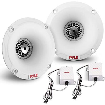 Pyle Sistema de altavoces de agudos marinos, un par de tweeter PEI de cúpula blanca de 1 pulgada con difusor de bocina, potencia máxima de 120 vatios con impedancia de 4 ohmios, clasificación impermeable Pyle Sistema de altavoces de agudos marinos, un par de tweeter PEI de cúpula blanca de 1 pulgada con difusor de bocina, potencia máxima de 120 vatios con impedancia de 4 ohmios, clasificación impermeable
