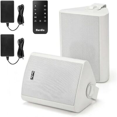 Herdio 4" 200W MAX Power Wall Mount Outdoor Bluetooth Speakers, Be Waterproof and Able to Wireless Multi-Connection Up to 20 Units for Patio/Porch/Balcony (White, 2-Pack) Herdio 4" 200W MAX Power Wall Mount Outdoor Bluetooth Speakers, Be Waterproof and Able to Wireless Multi-Connection Up to 20 Units for Patio/Porch/Balcony (White, 2-Pack)