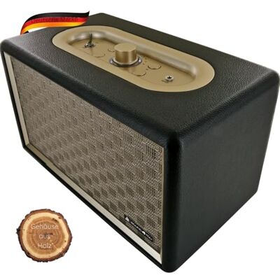 SCHWAIGER -- Altavoz Bluetooth 24 W Diseño Retro inalámbrico portátil batería de 2200 mAh Recargable Carcasa de Madera Aspecto de Cuero Negro SCHWAIGER -- Altavoz Bluetooth 24 W Diseño Retro inalámbrico portátil batería de 2200 mAh Recargable Carcasa de Madera Aspecto de Cuero Negro