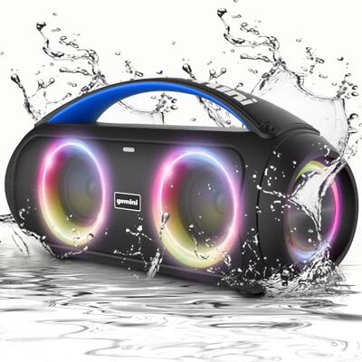Gemini Sound Altavoz portátil inalámbrico Bluetooth IPX5 impermeable Boombox Party Speaker 50W de potencia máxima, iluminación LED para fiestas, sintonizador de radio FM, capacidad de banco Gemini Sound Altavoz portátil inalámbrico Bluetooth IPX5 impermeable Boombox Party Speaker 50W de potencia máxima, iluminación LED para fiestas, sintonizador de radio FM, capacidad de banco