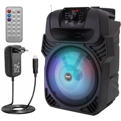 Pyle Sistema de Altavoces, PA, 400W, Bluetooth, portatil, Recargable, Exteriores, subwoofer de 8”, Tweeter de 1”, función de grabación, micrófono, Luces de Fiesta, Radio USB/SD, Control Remoto, Negro Pyle Sistema de Altavoces, PA, 400W, Bluetooth, portatil, Recargable, Exteriores, subwoofer de 8”, Tweeter de 1”, función de grabación, micrófono, Luces de Fiesta, Radio USB/SD, Control Remoto, Negro