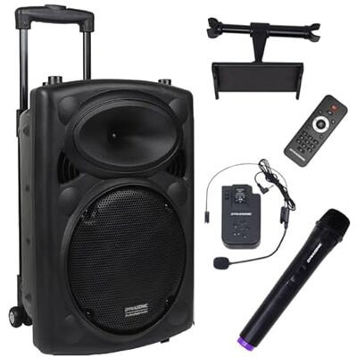 DYNASONIC Dynapro Altavoz Autoamplificado Potente 12"/700W, Altavoz Bluetooth Portátil 2 Micrófonos, Sistema PA, TWS, USB/SD y Batería Larga Duración. Ideal para Exterior DYNASONIC Dynapro Altavoz Autoamplificado Potente 12"/700W, Altavoz Bluetooth Portátil 2 Micrófonos, Sistema PA, TWS, USB/SD y Batería Larga Duración. Ideal para Exterior