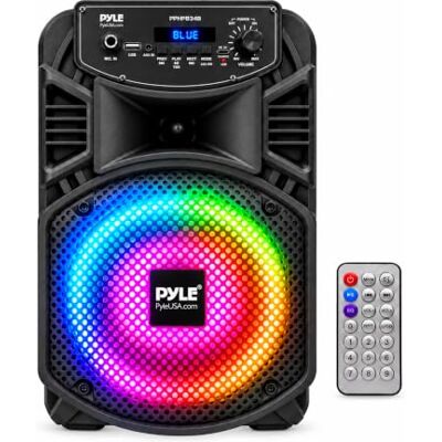 Pyle Sistema de Altavoces, PA, 300W, Bluetooth, portatil, Recargable, Exteriores, subwoofer de 8”, Tweeter de 1”, función de grabación, micrófono, Luces de Fiesta, Radio USB/SD, Color Negro Pyle Sistema de Altavoces, PA, 300W, Bluetooth, portatil, Recargable, Exteriores, subwoofer de 8”, Tweeter de 1”, función de grabación, micrófono, Luces de Fiesta, Radio USB/SD, Color Negro